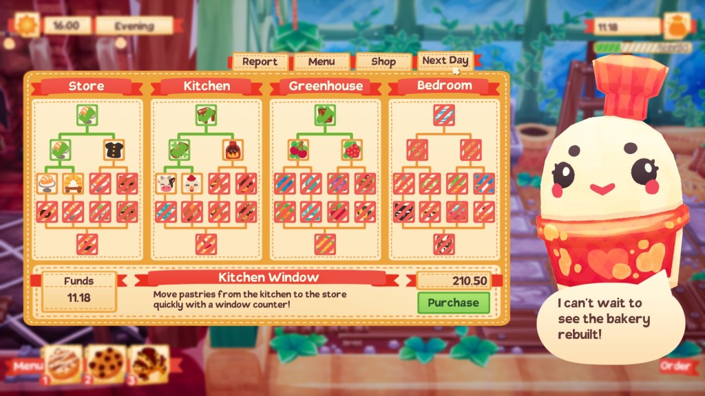 Lemon Cake - A shop tree showing different upgrades the player can purchase such as ingredients and farm animals.
