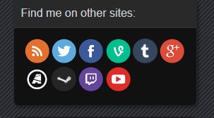 "Find me on other sites:" that includes icons for Vine, Anook, and Google+